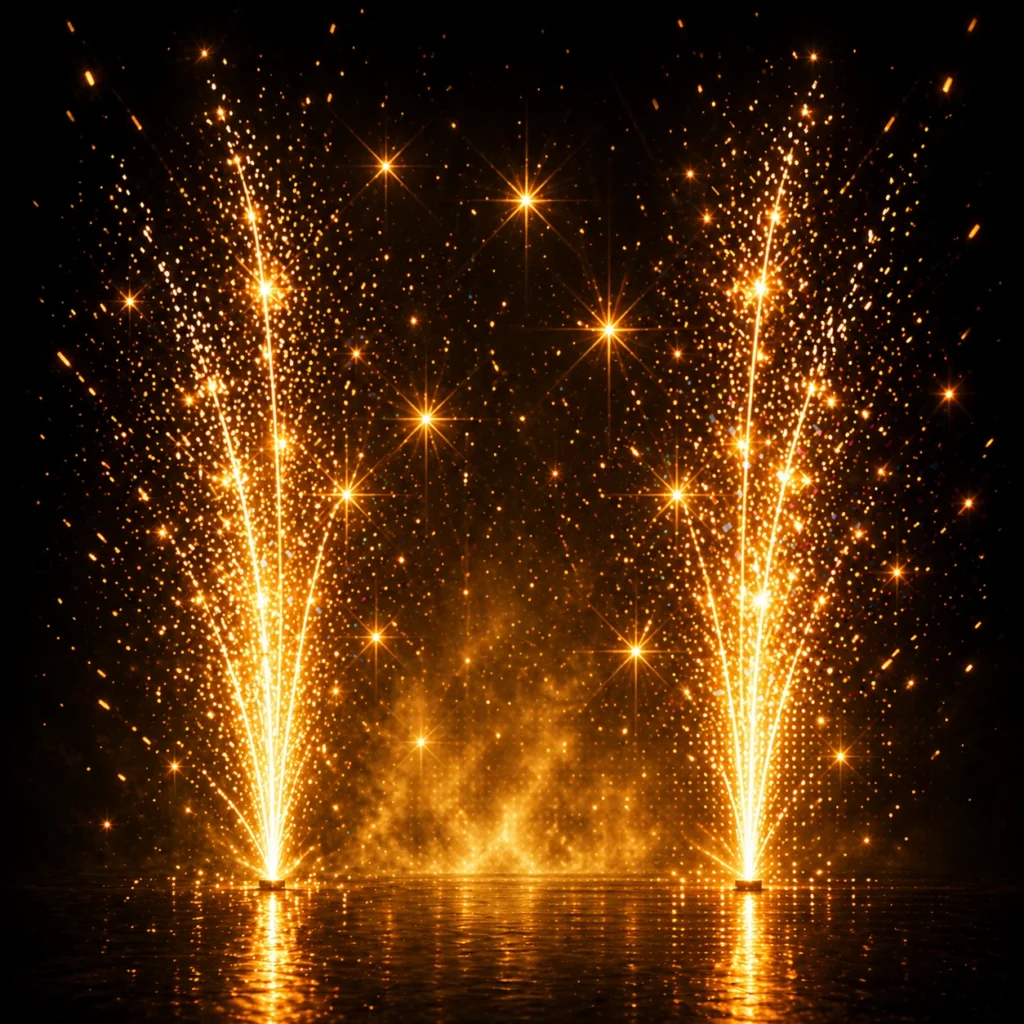 Special entry effects setup with smoke entry, cold fireworks, pyro effects, confetti blast, LED walkway, and grand celebration styling by Joyful Knots Events